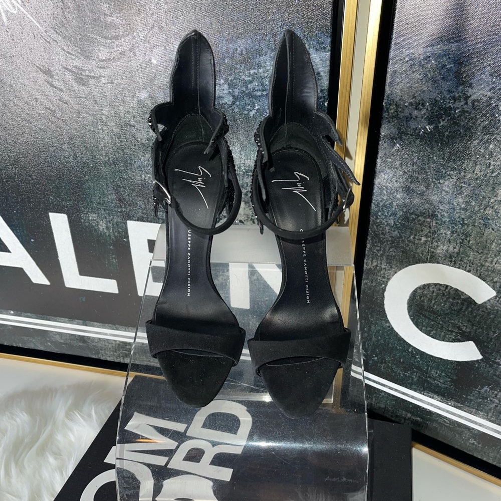 New Giuseppe Zanotti Swarovski 120mm Suede Sandals in Black Gothic Moody Witchy - Picture 9 of 17